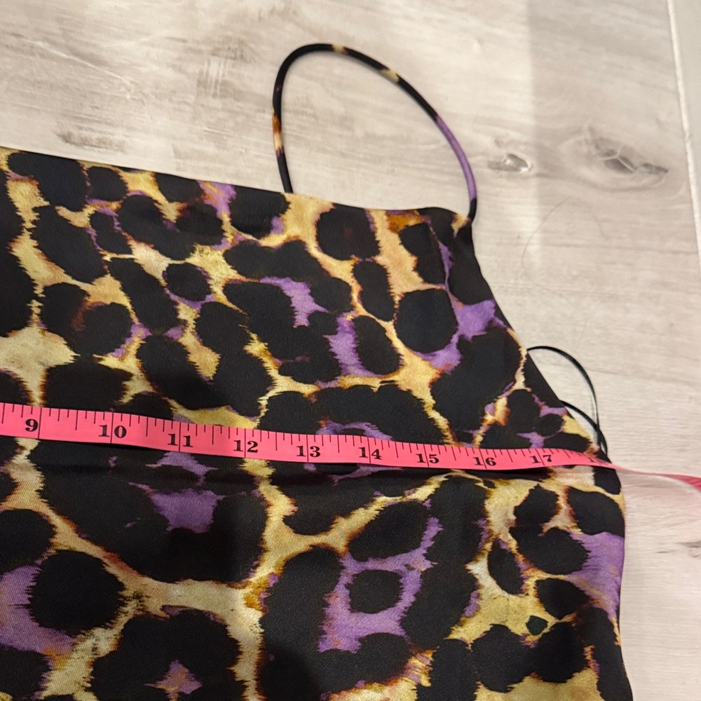 Zara Satin printed slip lined Dress with a Leopard Black, Purple, Brown print. - Picture 14 of 17